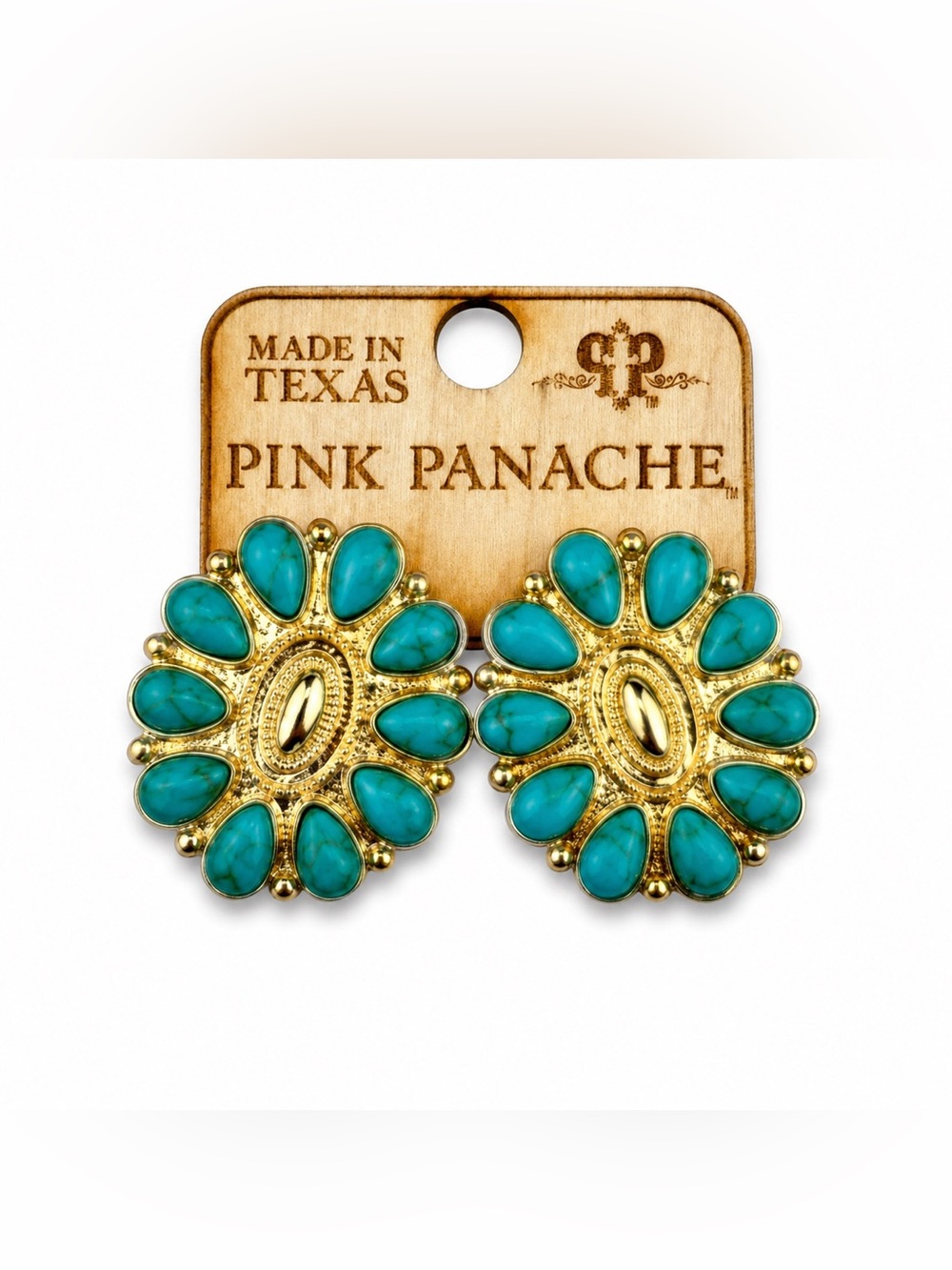 BRAND NEW WITH TAGS Pink Panache Turquoise Concho Post Earrings 18K Gold Dipped